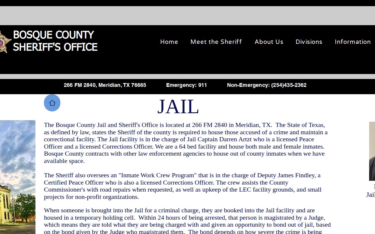 Bosque County Jail release record source for Hamilton County detainees