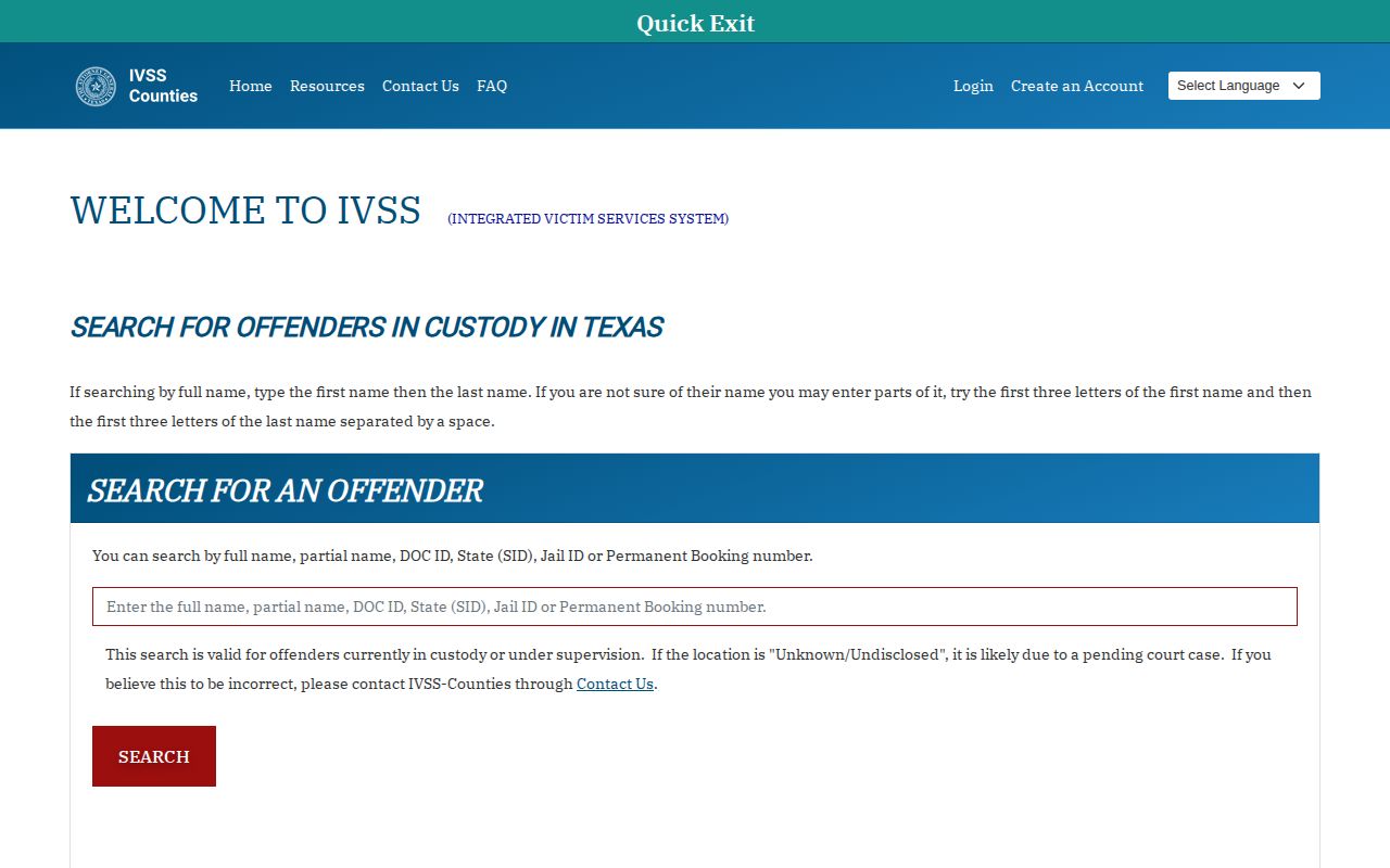 Hamilton County IVSS VINELink release check search fields