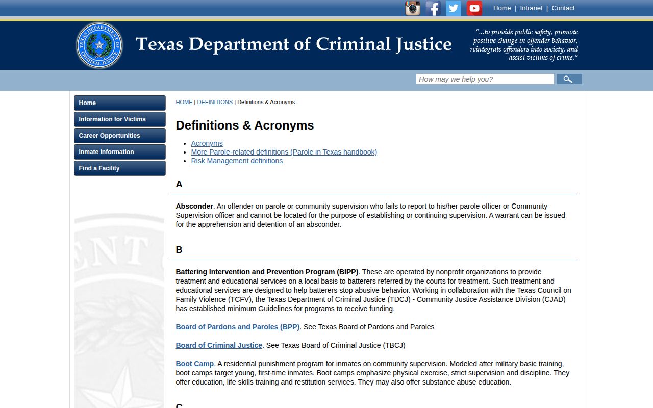 Hamilton County projected release date and TDCJ status definitions