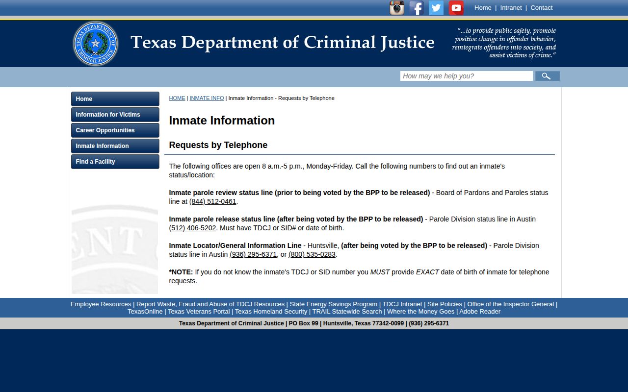 Hamilton County parole release pre-vote and post-vote telephone lines